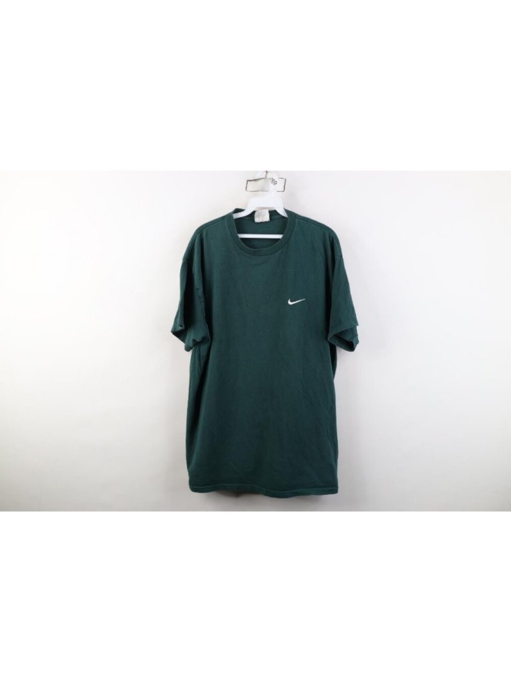 Vtg 90s Nike Mens Large Faded Travis Scott Mini Swoosh T-Shirt Hunter Green USA